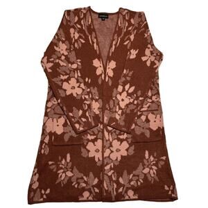 Fortune + Ivy Women’s Size XL Floral Duster Knit Cardigan Brown Long Sleeve NWOT